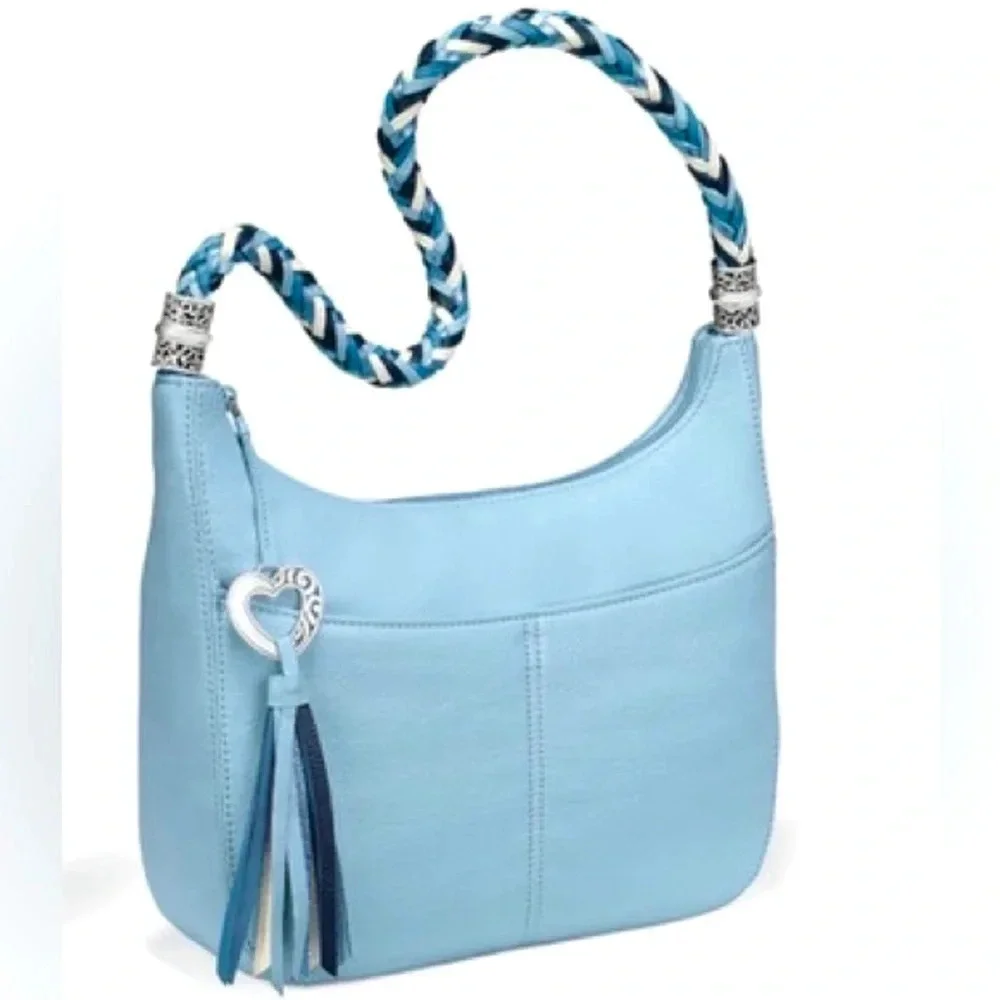 NWOT Rare Blue W Heart 💙 Charm Tassel Brighton Barbados Ziptop Hobo